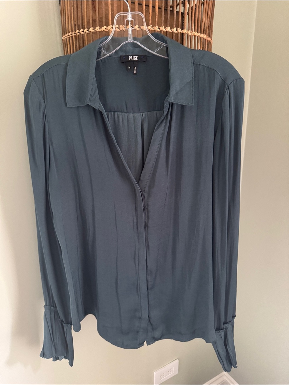 PAIGE Slate Blue Button-Front Long Sleeve Blouse